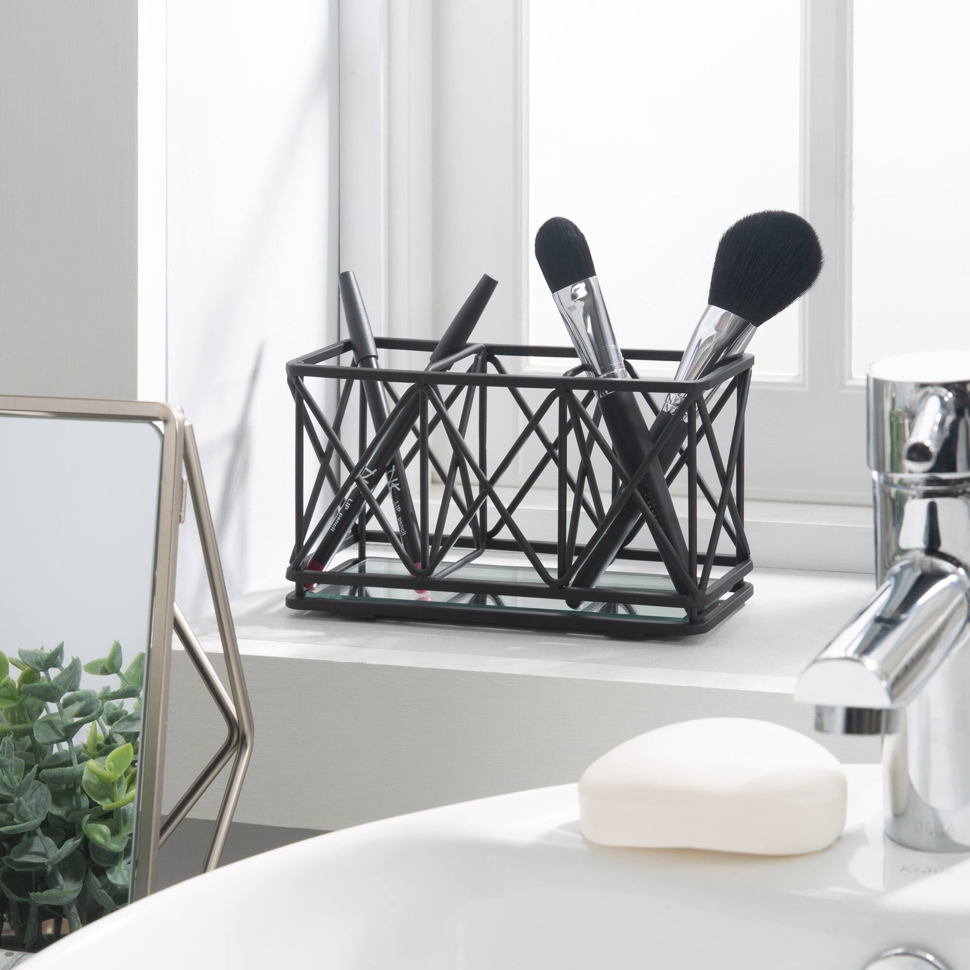 Home Details 3-Compartment Cosmetic Brush & Pencil Holder